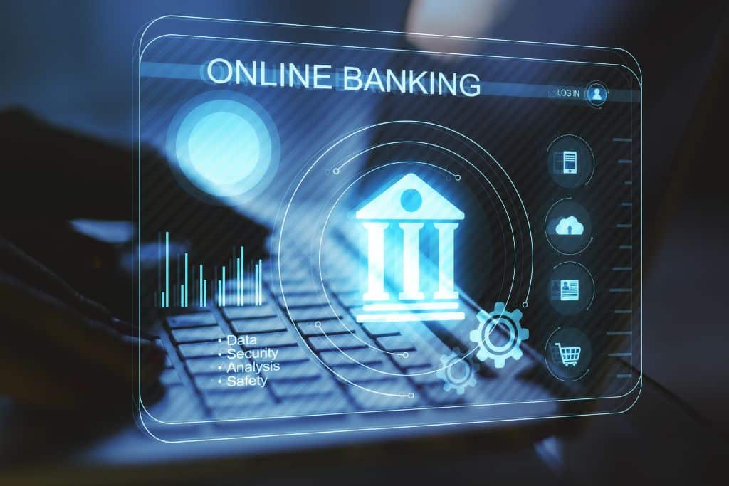 Article ouvrir un compte bancaire us - interface futuriste d'une application de banque en ligne